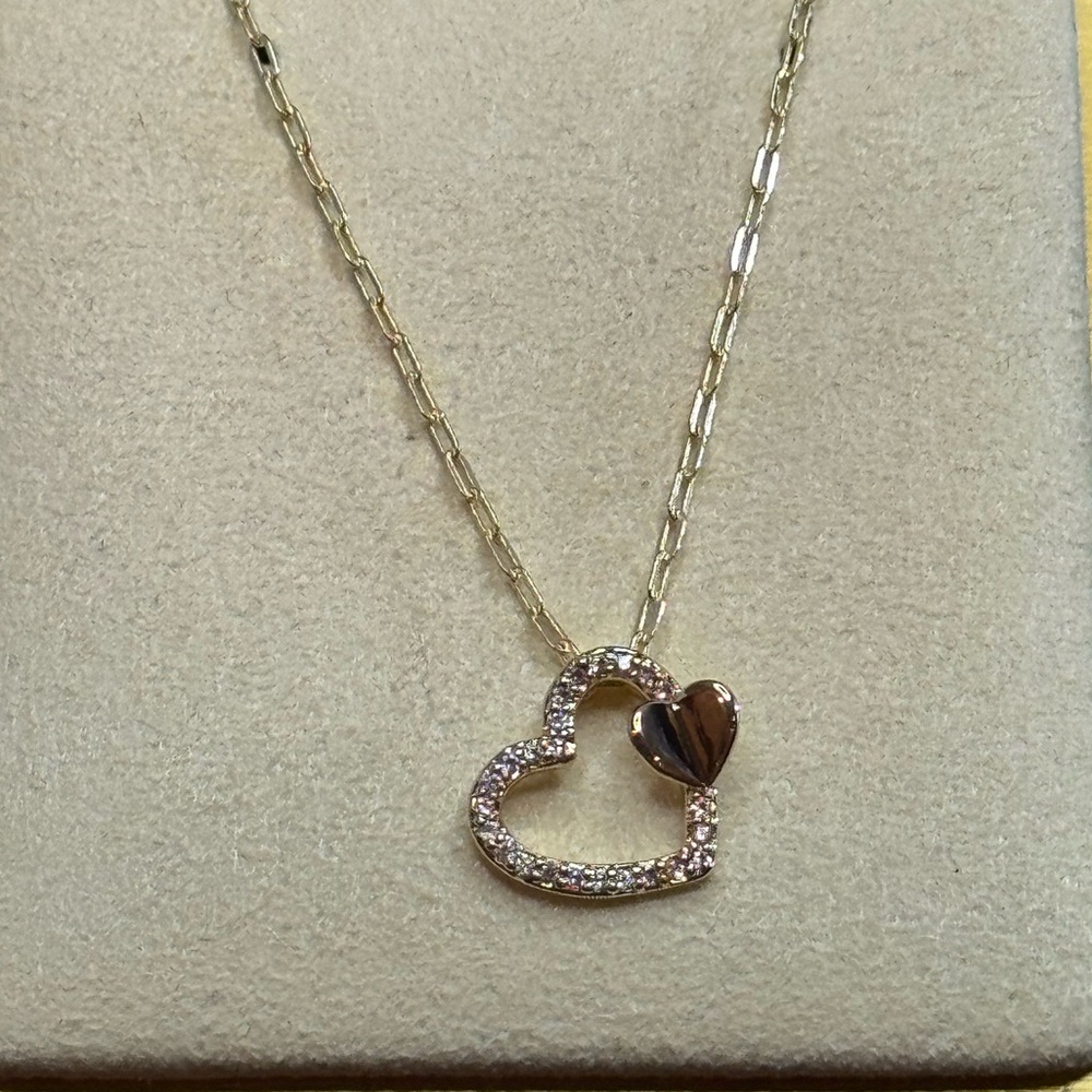 Open Crystal Heart Pendant 14k Gold overlay Necklace Made W/ Swarovski Crystals